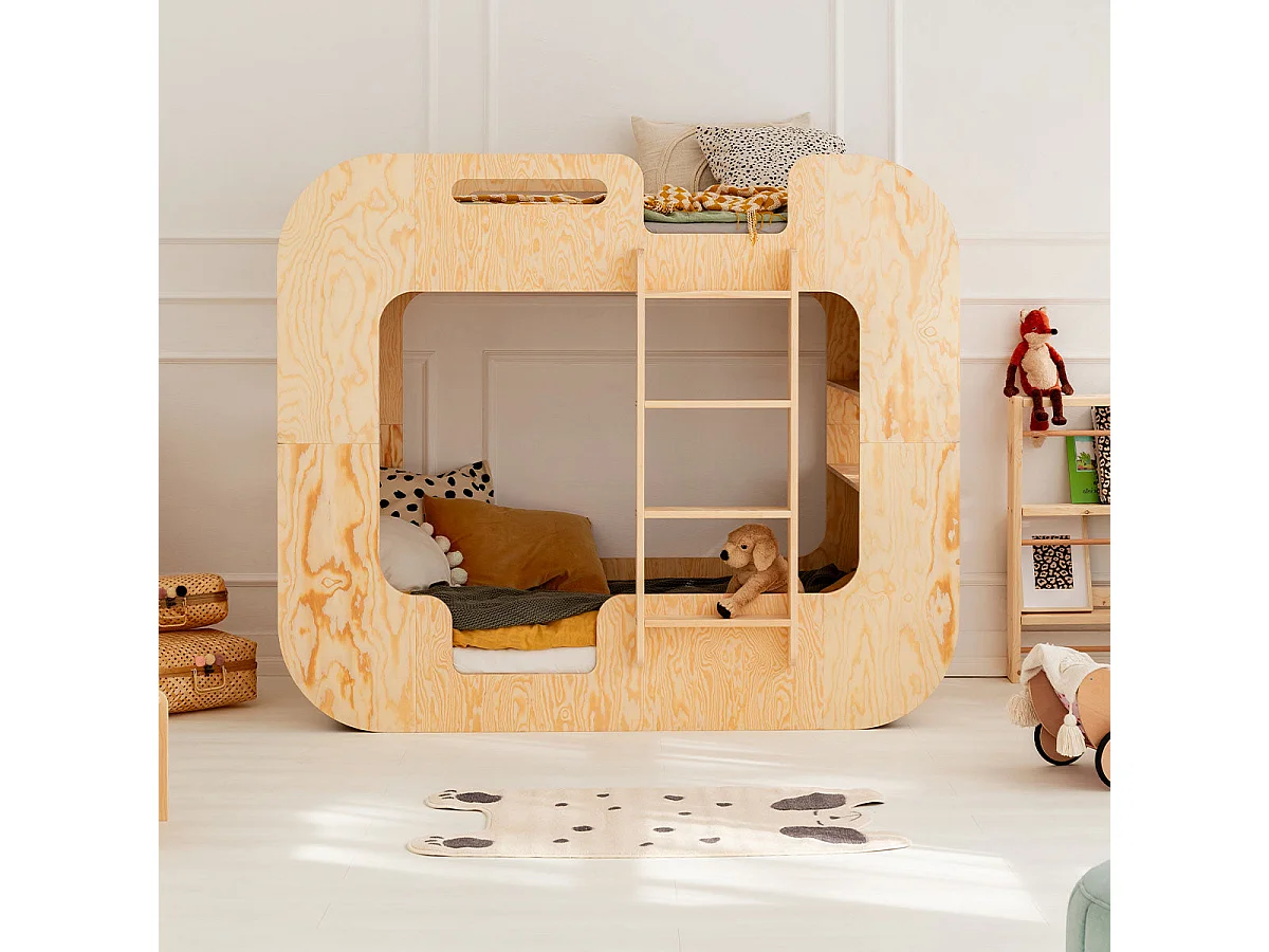 Lit superposé 90x200 échelle à droite sommier inclus Nadège Bois
