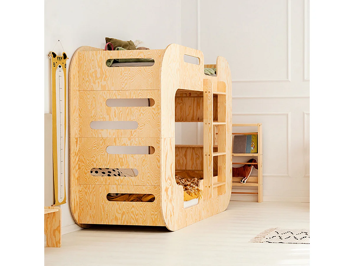 Lit superposé 90x200 échelle à droite sommier inclus Nadège Bois