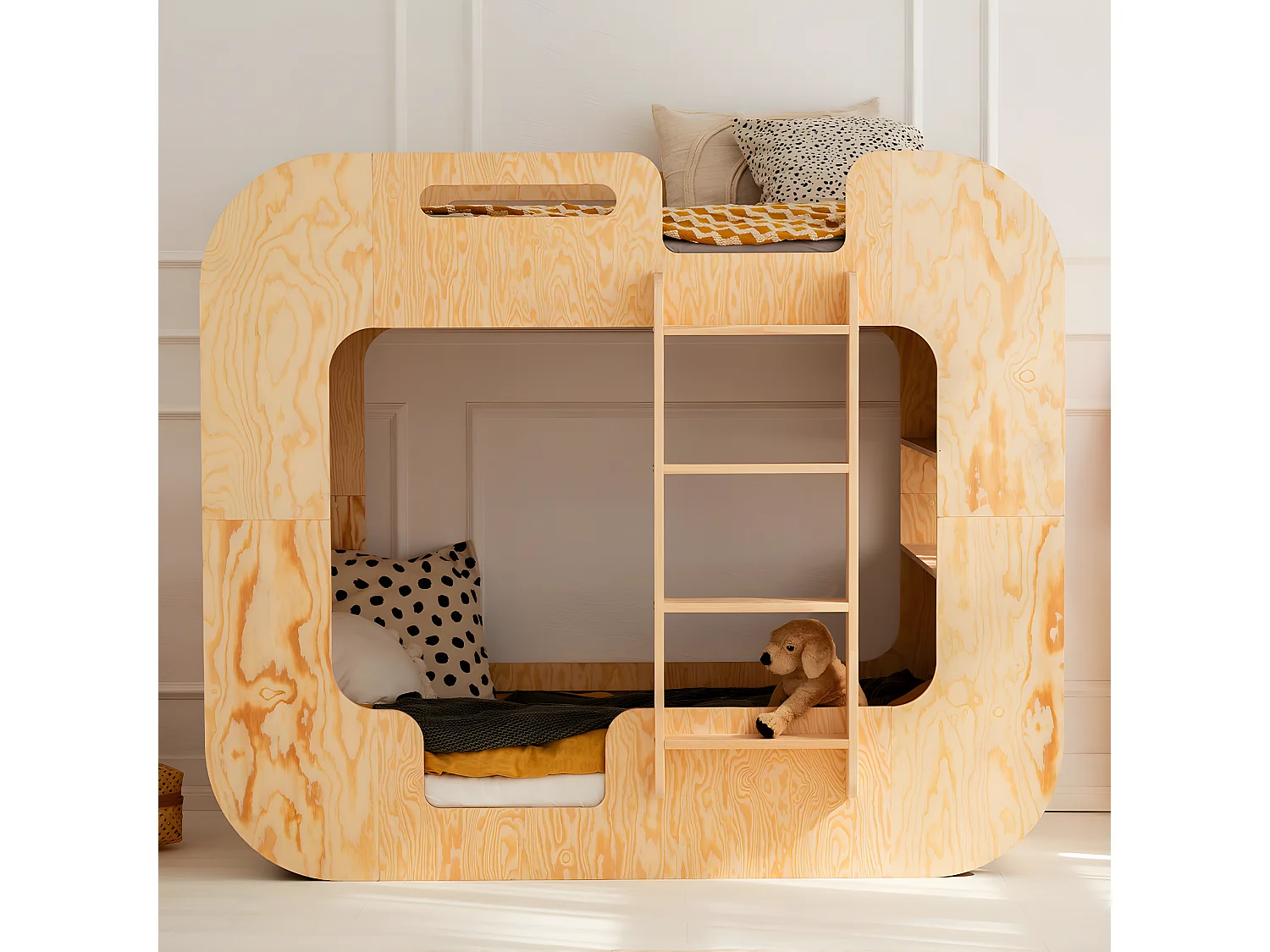 Lit superposé 90x190 échelle à droite sommier inclus Nadège Bois