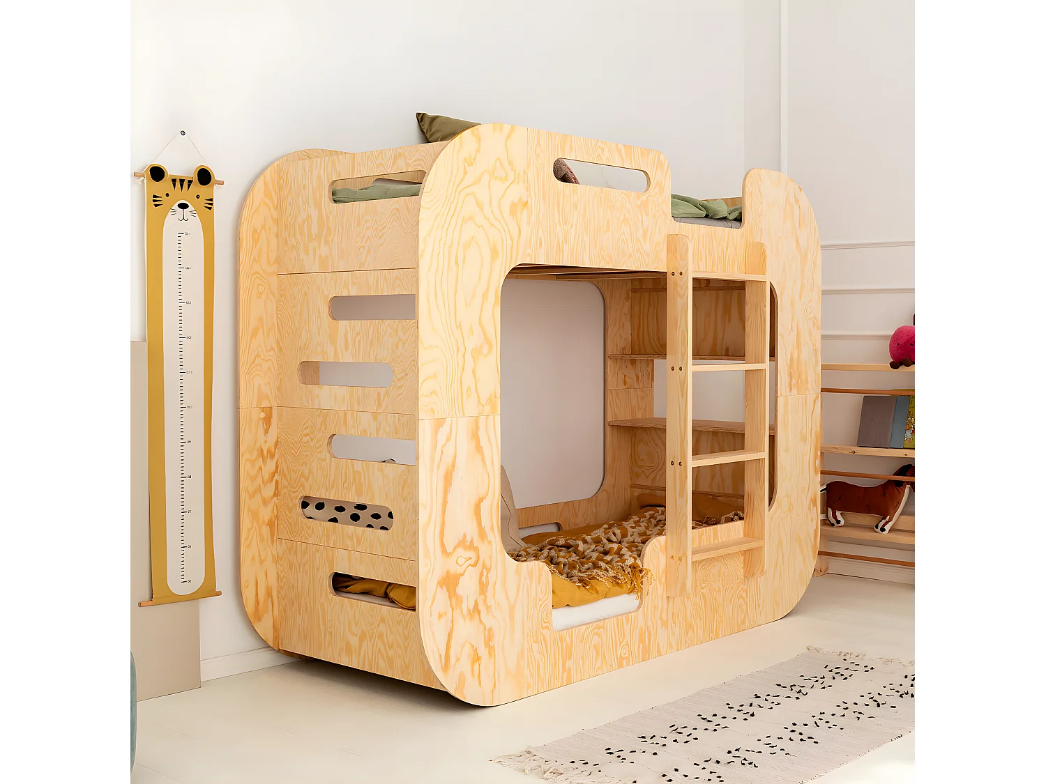 Lit superposé 90x190 échelle à droite sommier inclus Nadège Bois