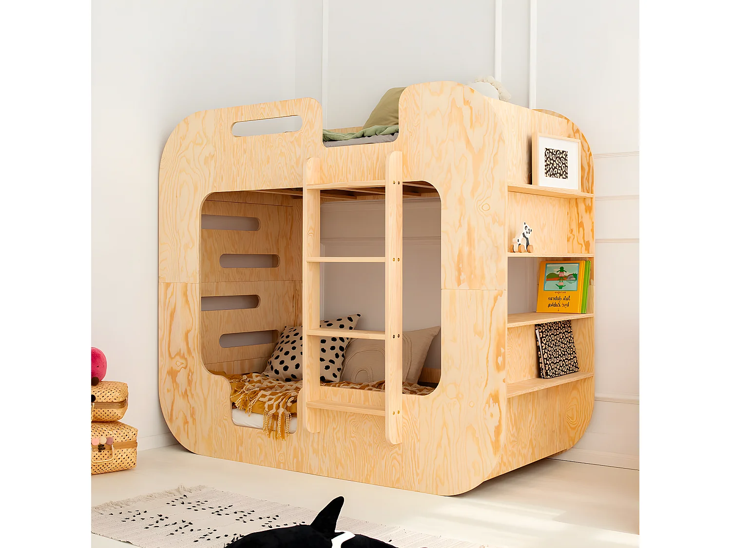 Lit superposé 90x190 échelle à droite sommier inclus Nadège Bois