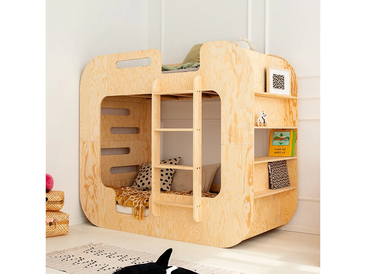 Lit superposé 90x190 échelle à droite sommier inclus Nadège Bois