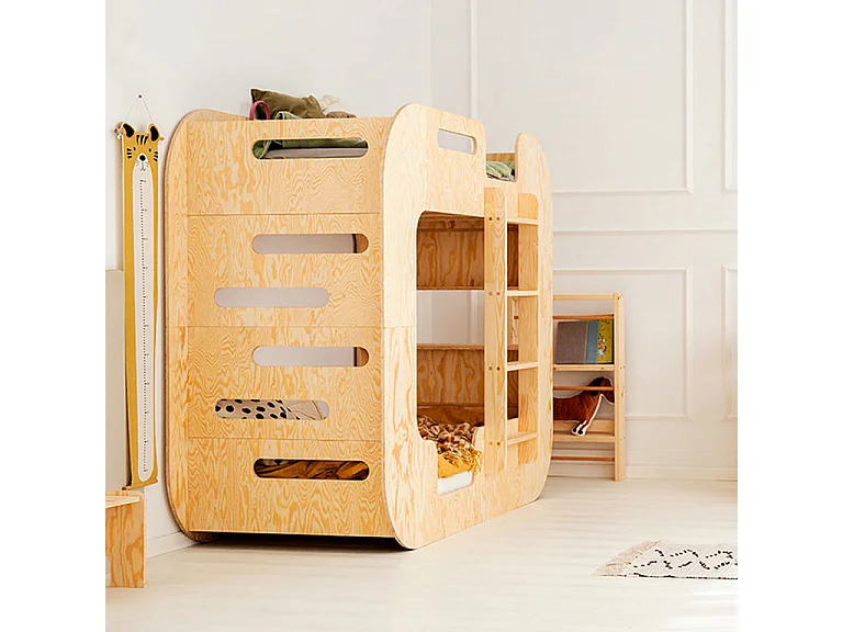 Lit superposé 90x190 échelle à droite sommier inclus Nadège Bois