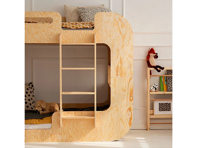 Lit superposé 90x190 échelle à droite sommier inclus Nadège Bois