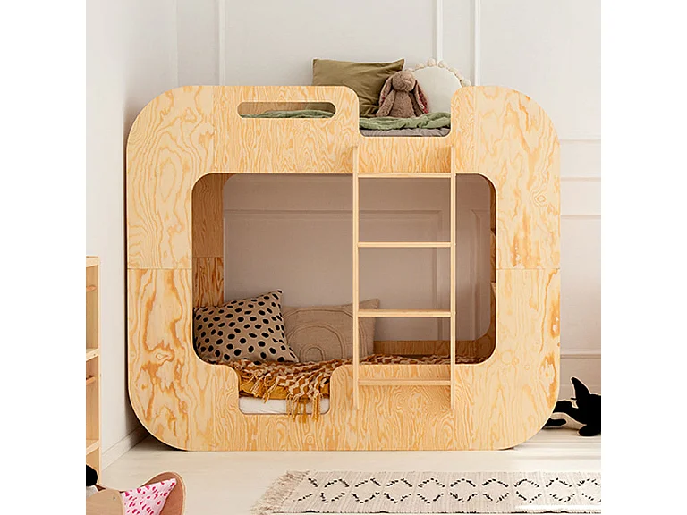 Lit superposé 90x190 échelle à droite sommier inclus Nadège Bois