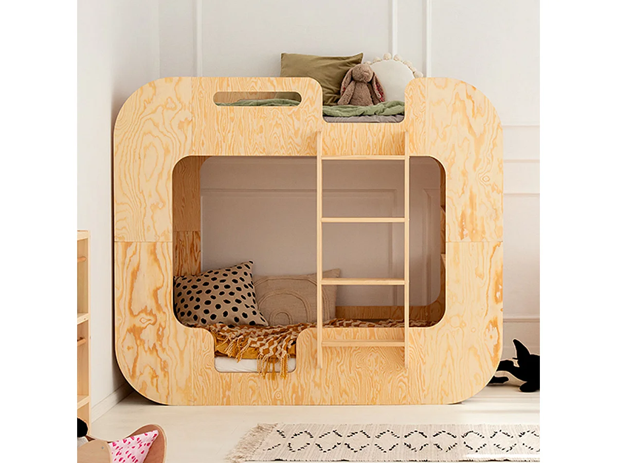Lit superposé 90x190 échelle à droite sommier inclus Nadège Bois