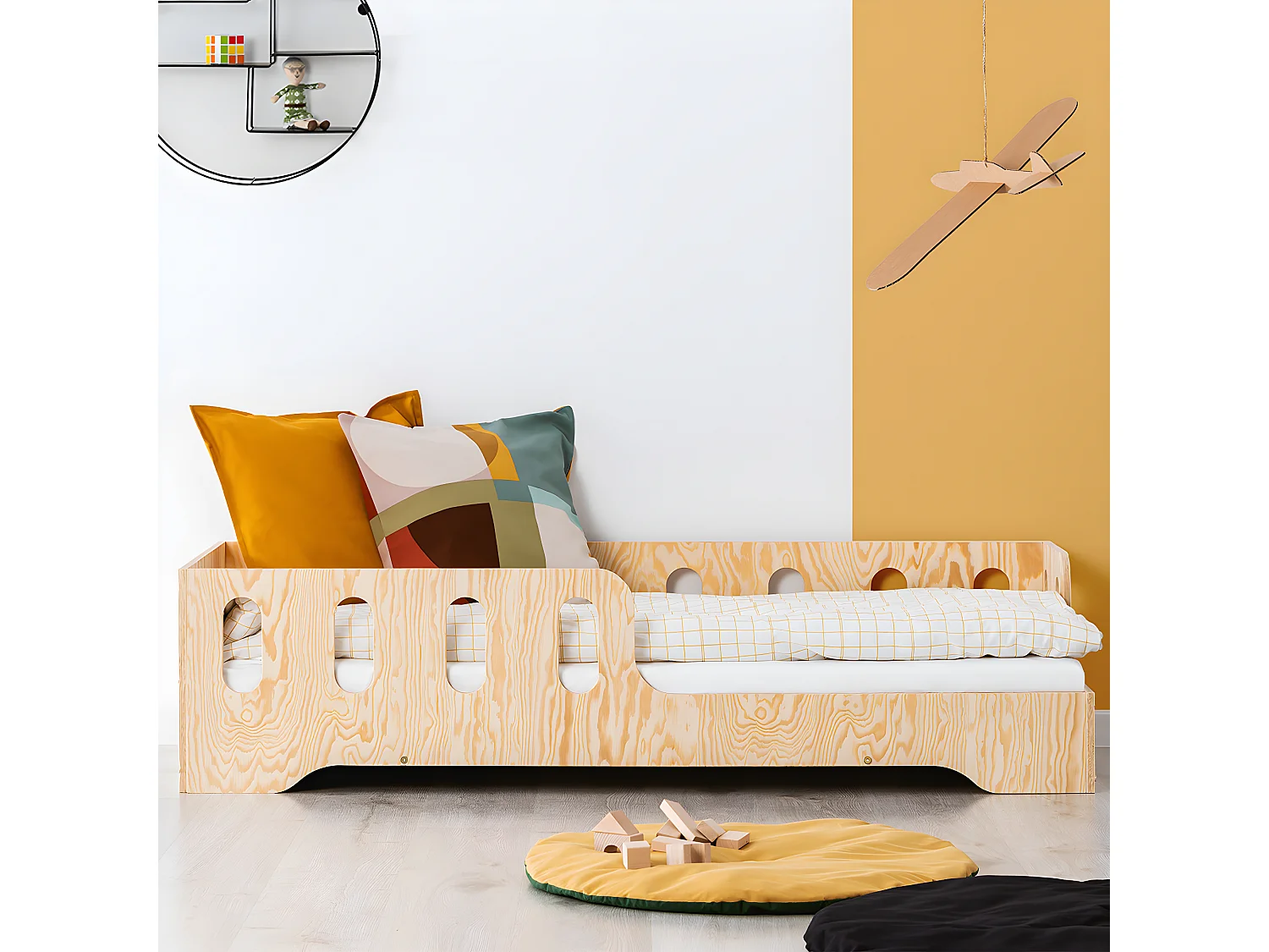 Lit 90x200 entrée droite sommier inclus Estelle Bois