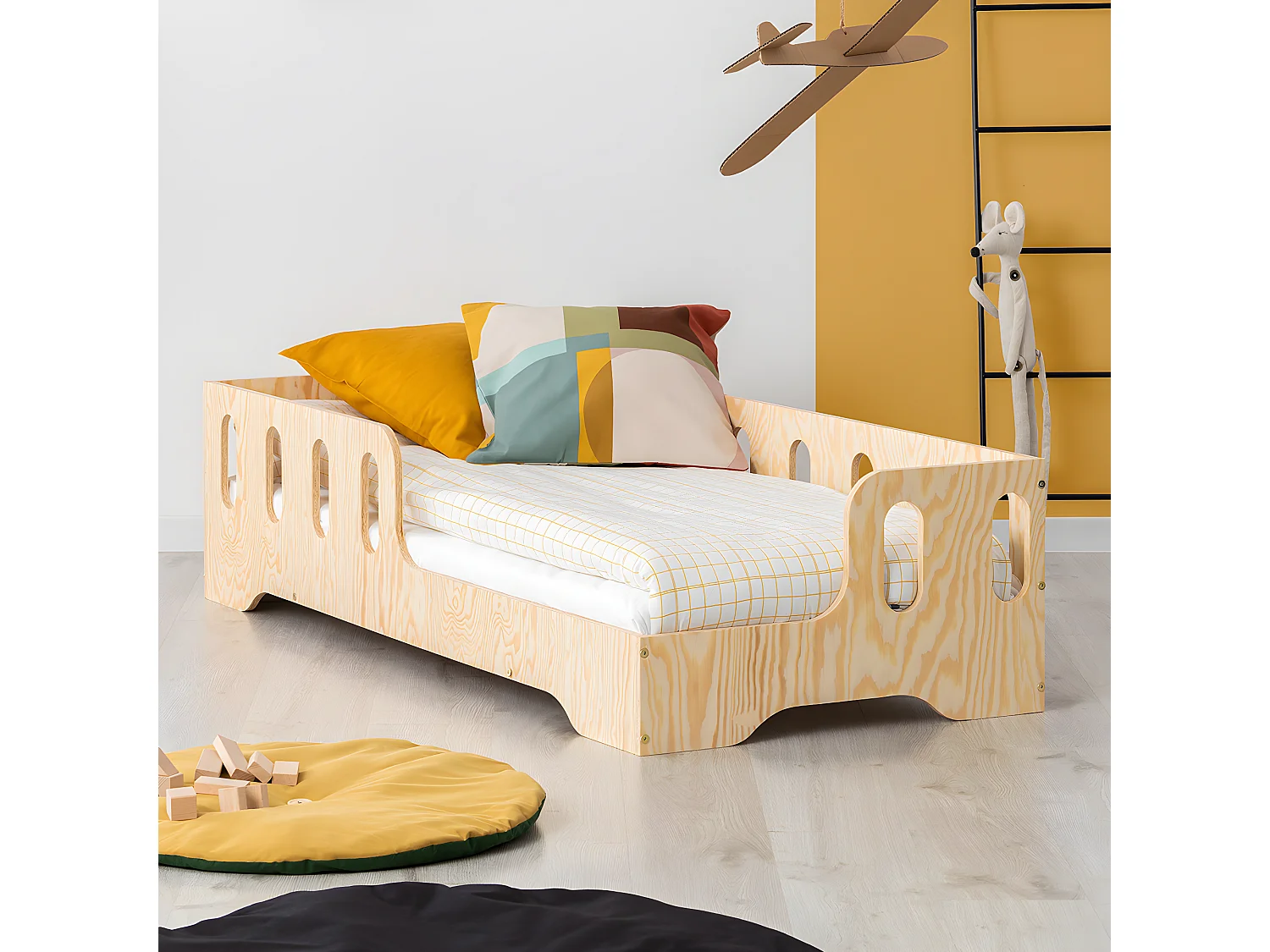 Lit 90x200 entrée droite sommier inclus Estelle Bois