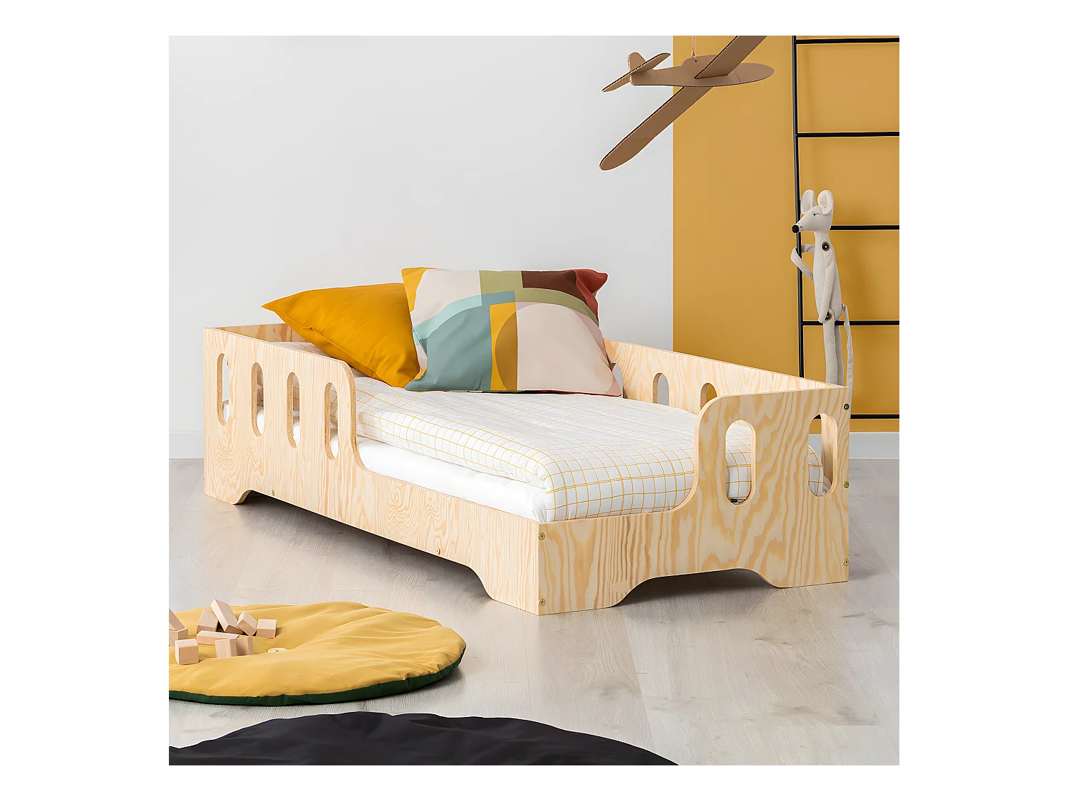 Lit 90x190 entrée droite sommier inclus Estelle Bois