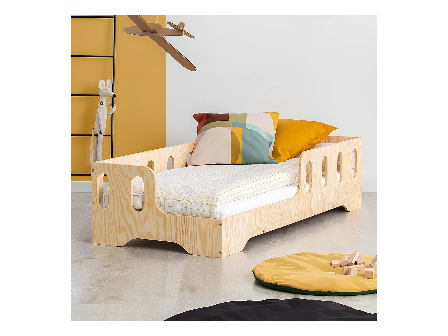 Lit 90x200 entrée gauche sommier inclus Estelle Bois