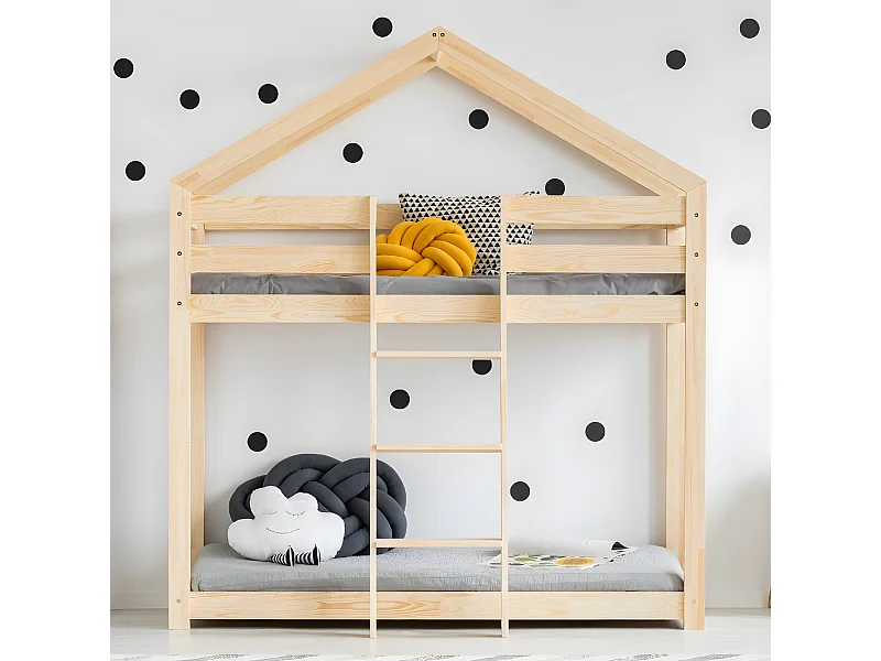 Lit cabane superposé 90x200 sommier inclus Hortense Bois