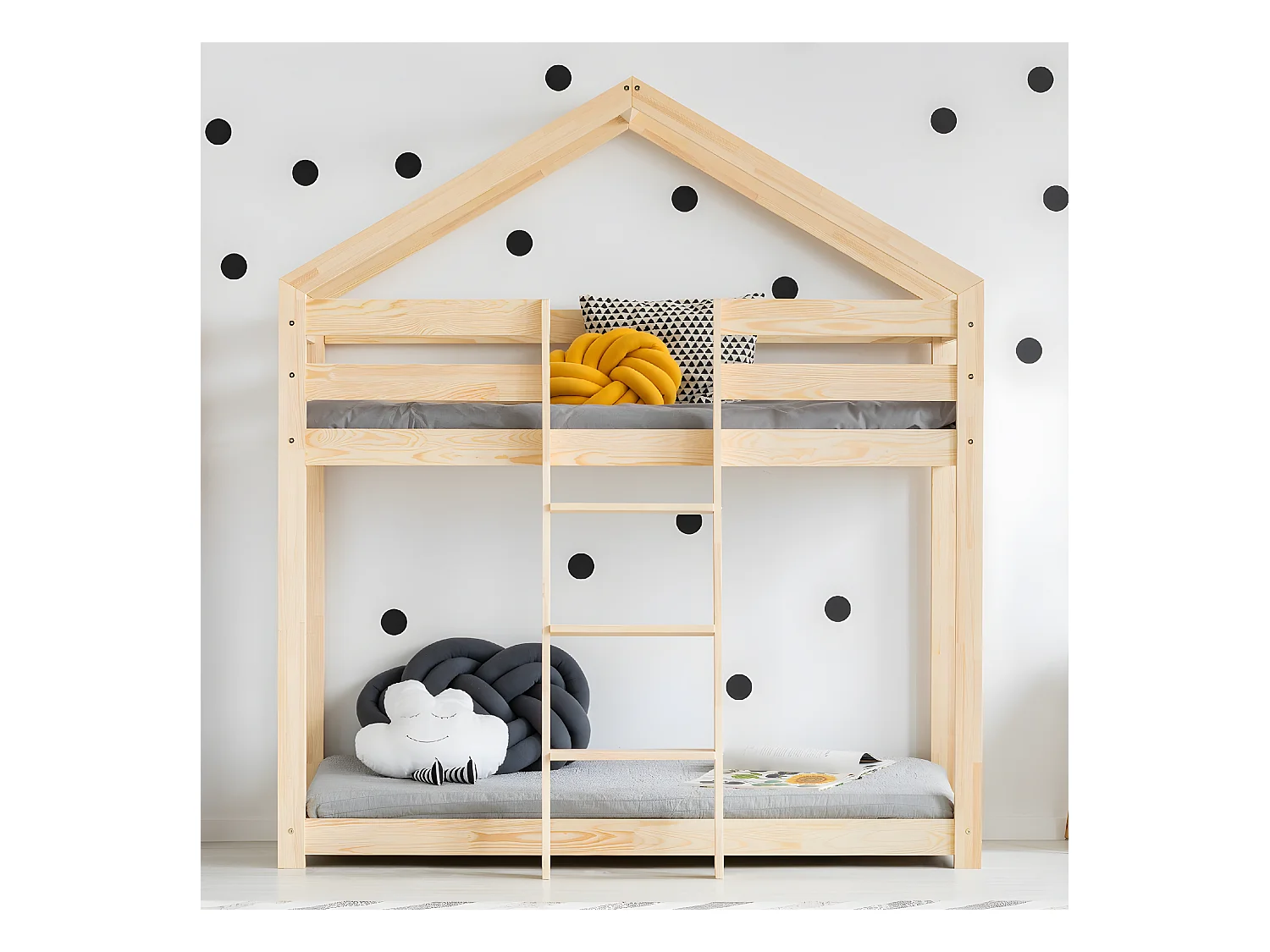 Lit cabane superposé 90x200 sommier inclus Hortense Bois