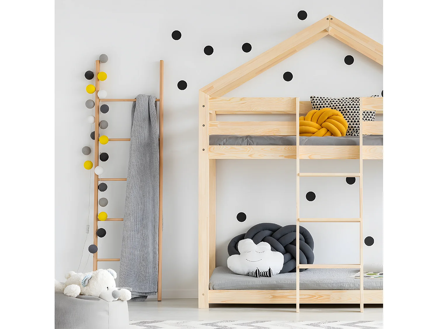 Lit cabane superposé 90x200 sommier inclus Hortense Bois