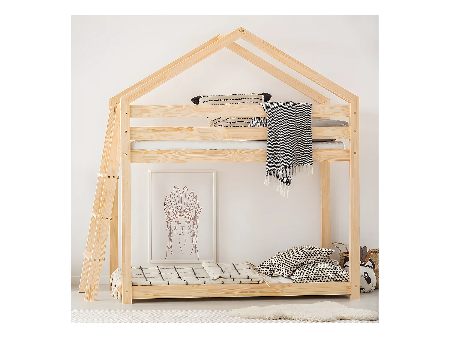Lit cabane superposé 90x200 sommier inclus Gaëlle Bois