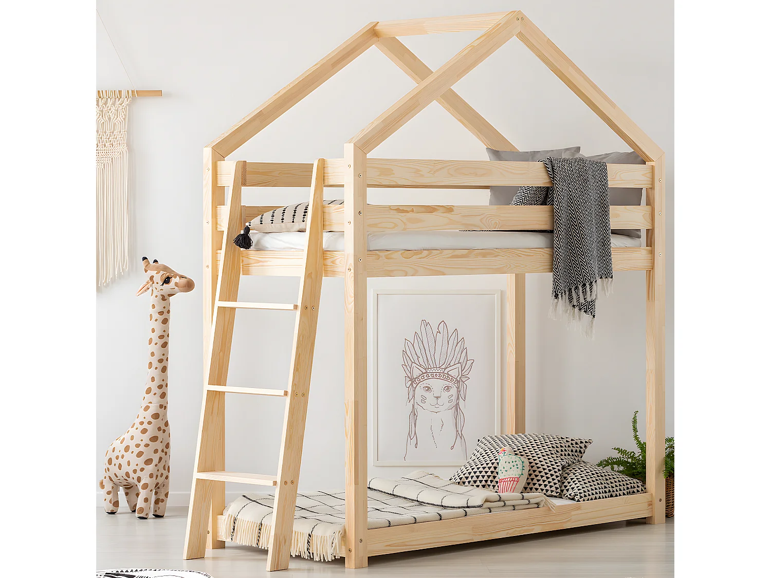 Lit cabane superposé 90x200 sommier inclus Gaëlle Bois