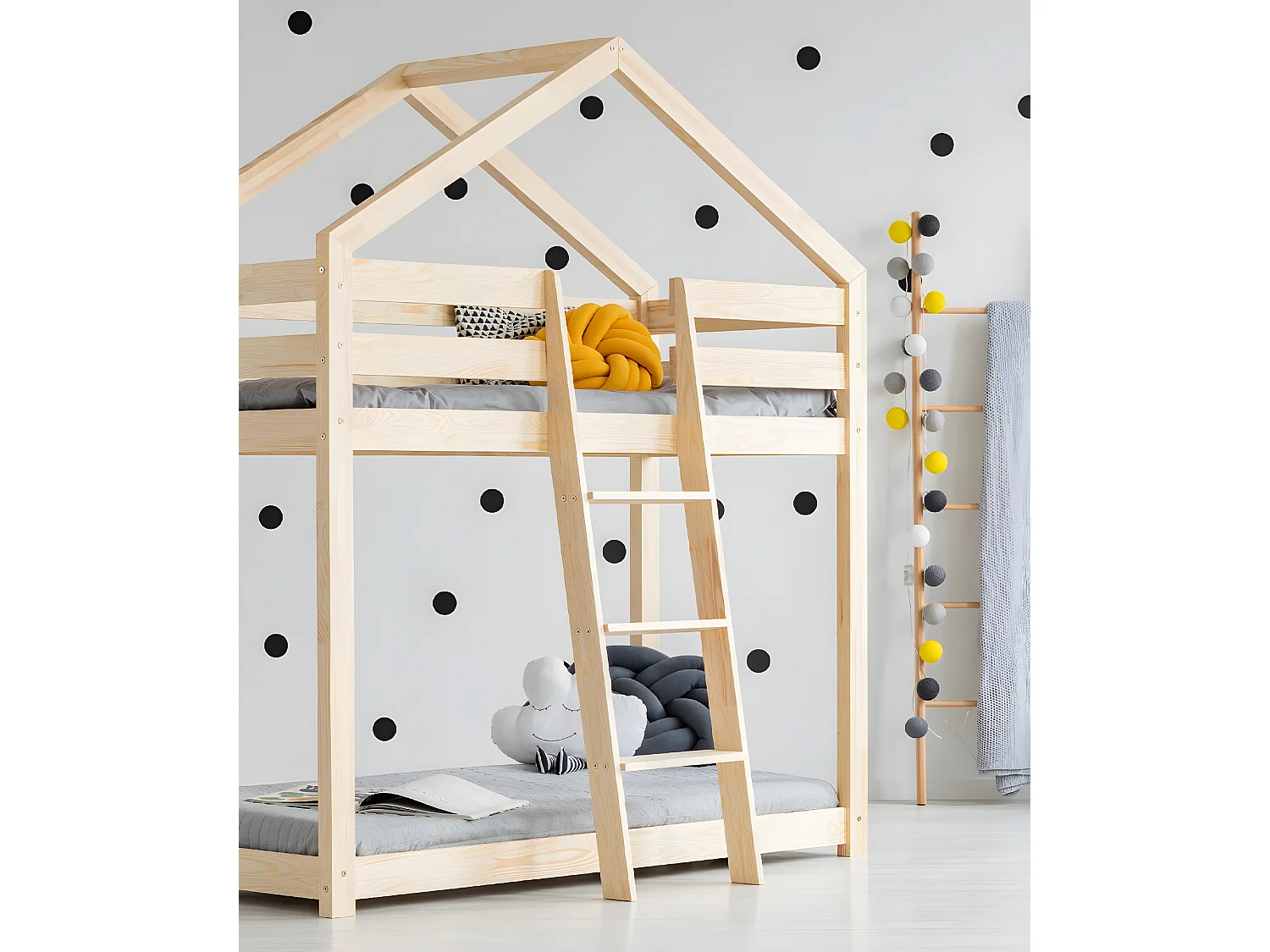 Lit cabane superposé 90x190 sommier inclus Hortense Bois