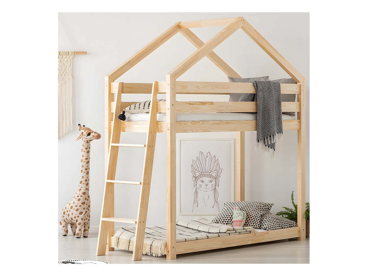 Cama cabaña litera 90x190 con somier Gaëlle Madera