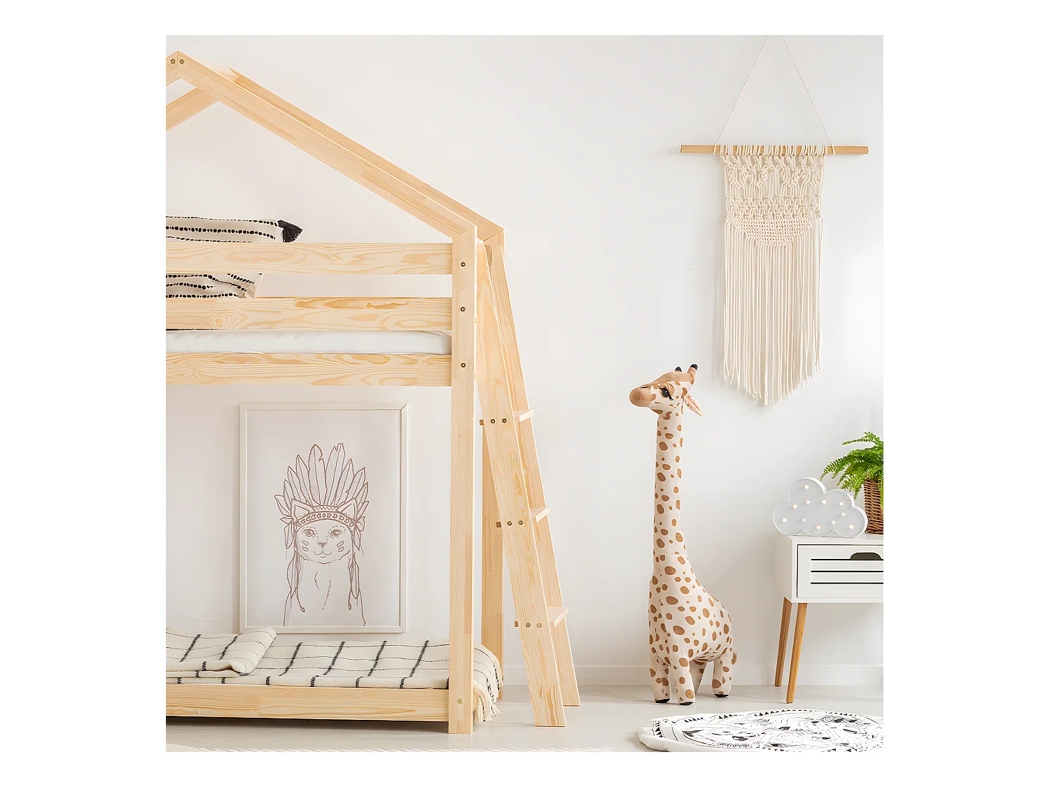 Cama cabaña litera 90x190 con somier Gaëlle Madera