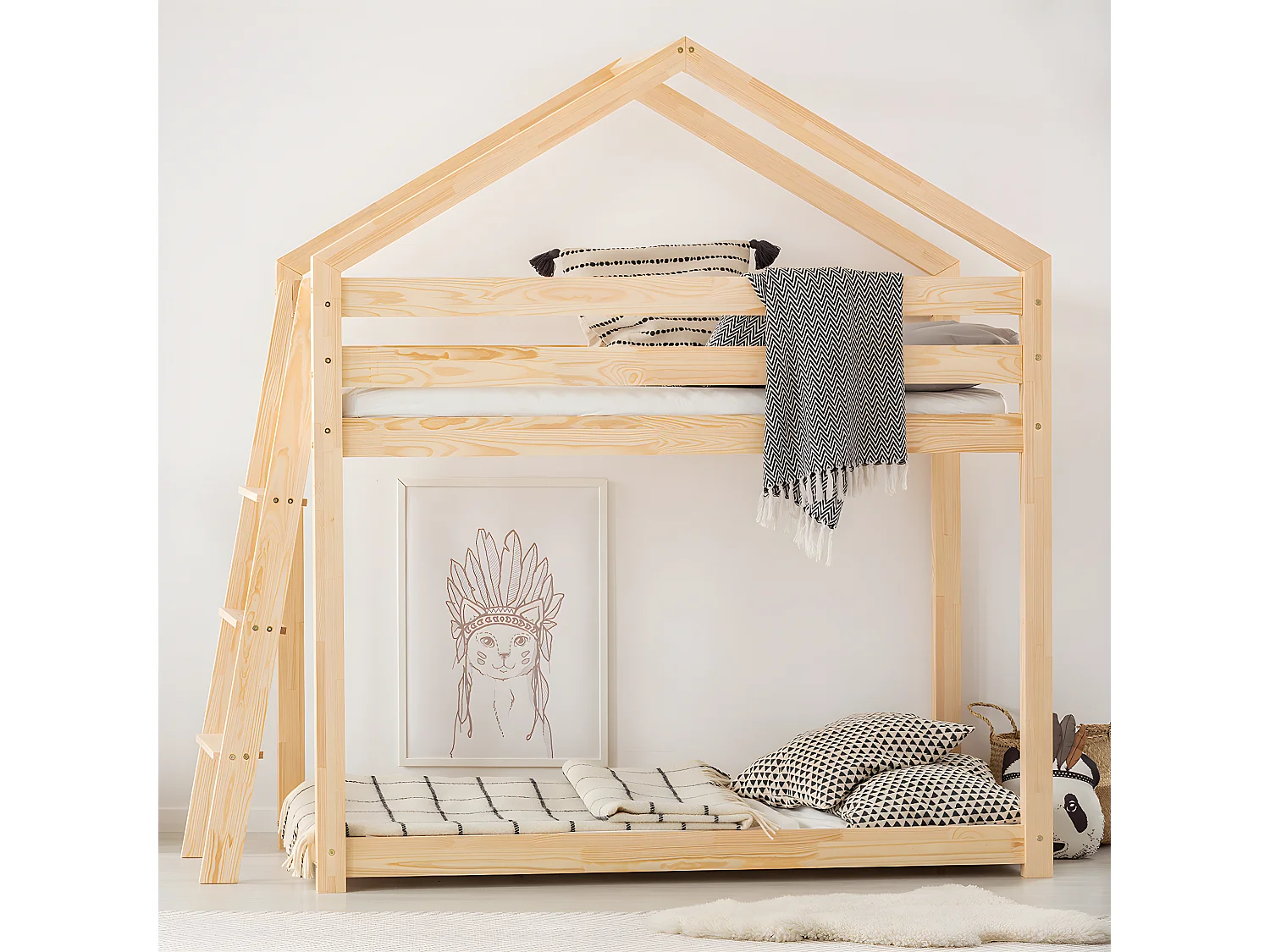 Lit cabane superposé 90x190 sommier inclus Gaëlle Bois