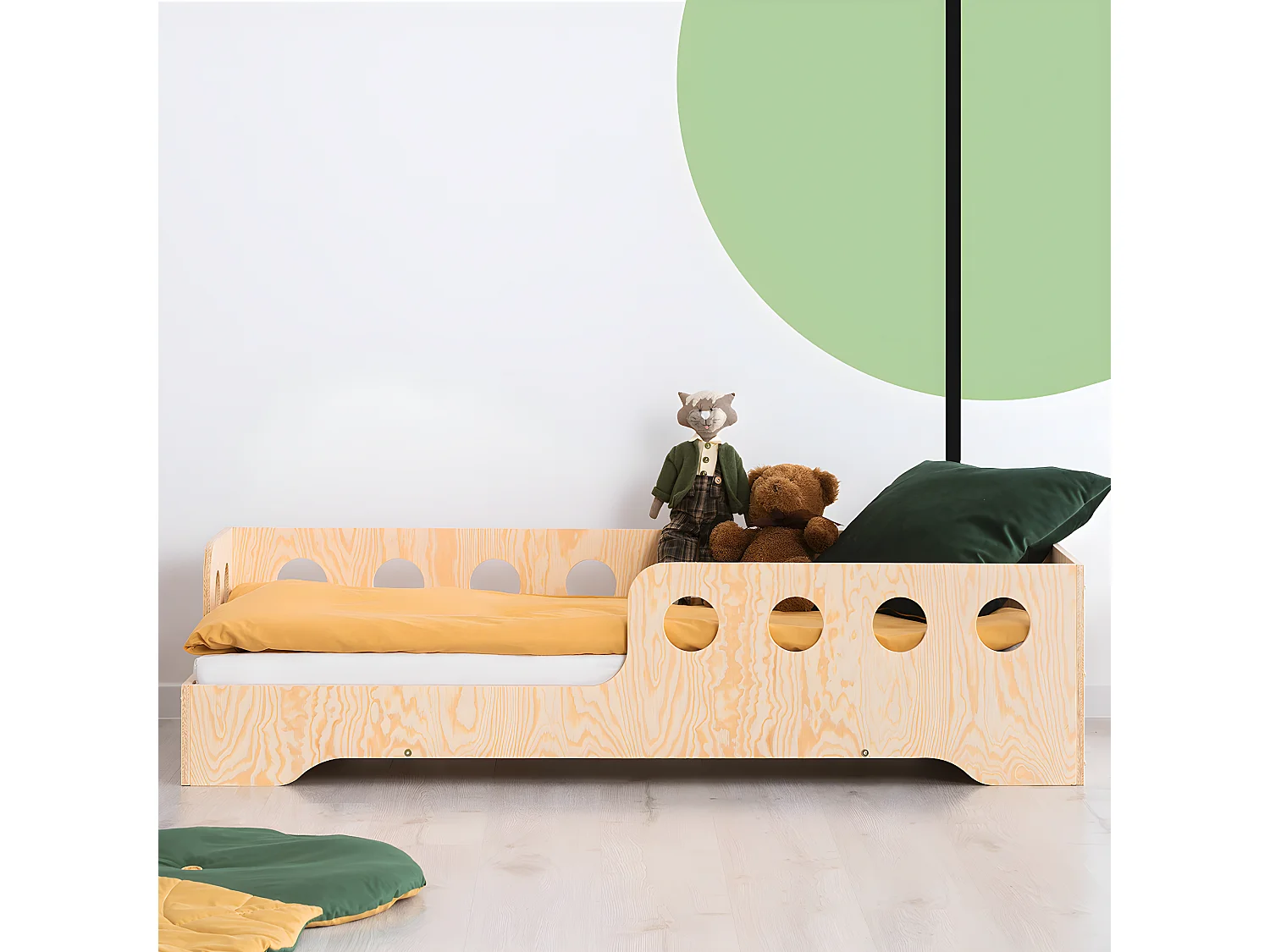 Cama 90x200 entrada por la izquierda con somier Sacha Madera