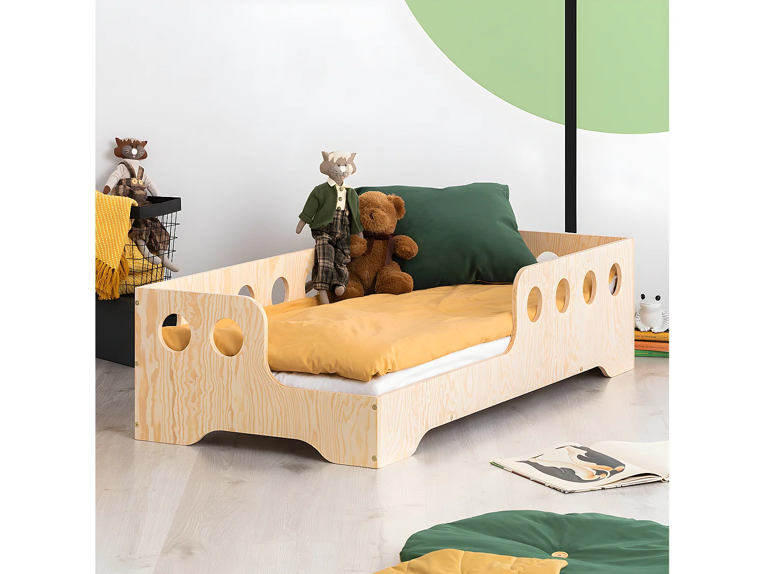 Lit 90x200 entrée gauche sommier inclus Sacha Bois