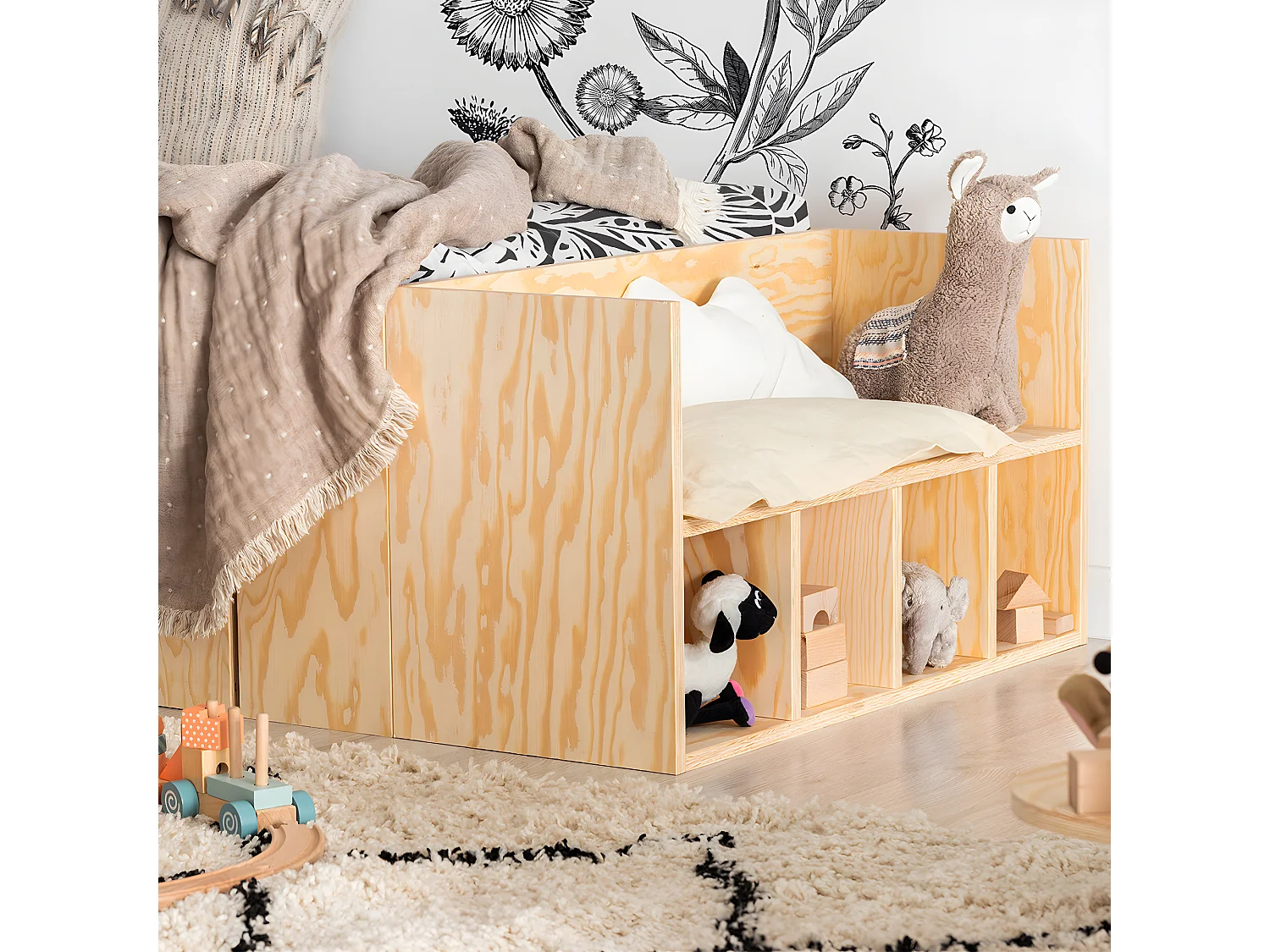 Cama 90x190 com estrado de molas e gaveta Tristan Bois