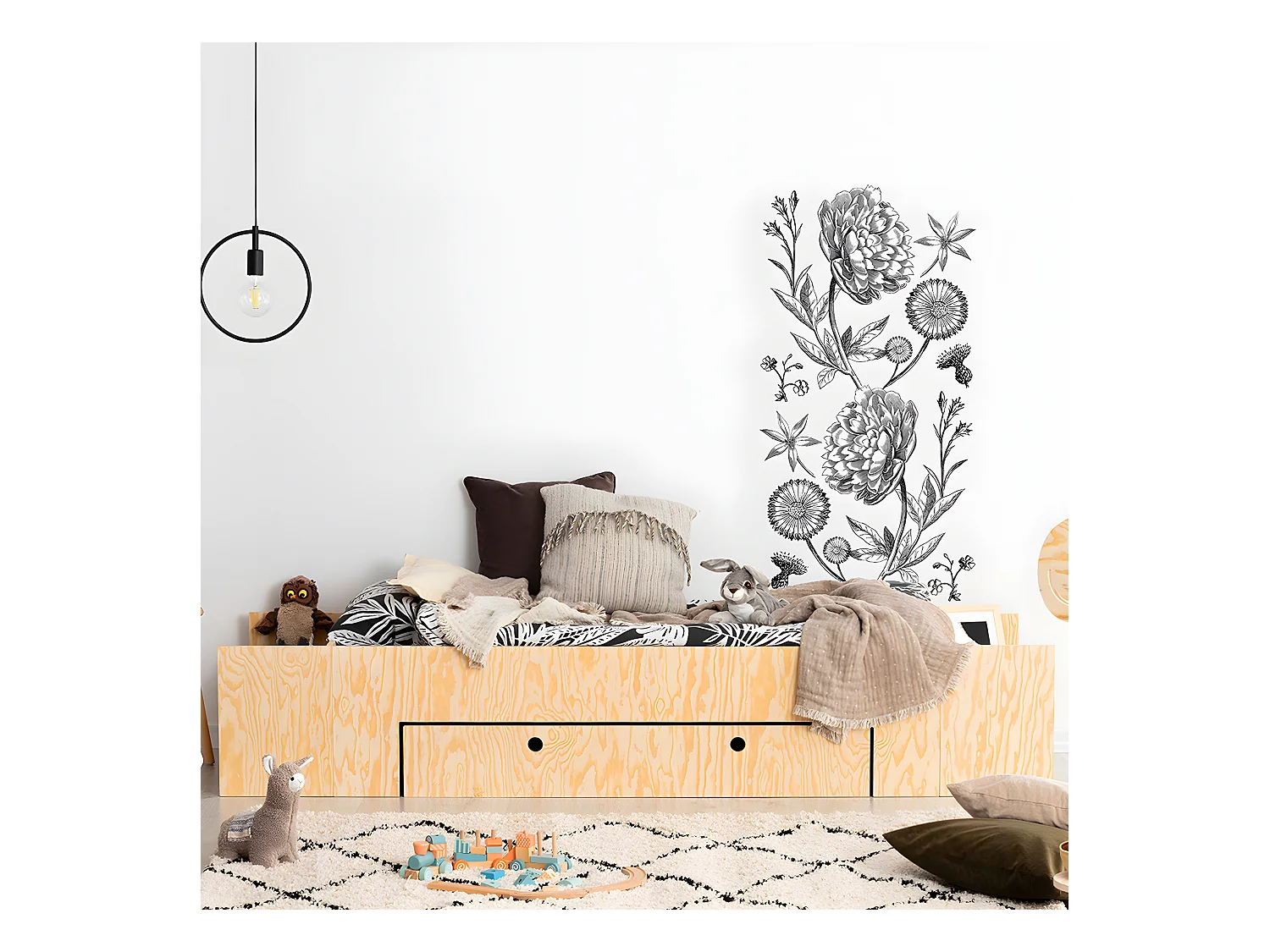 Lit 90x190 sommier et tiroir inclus Tristan Bois