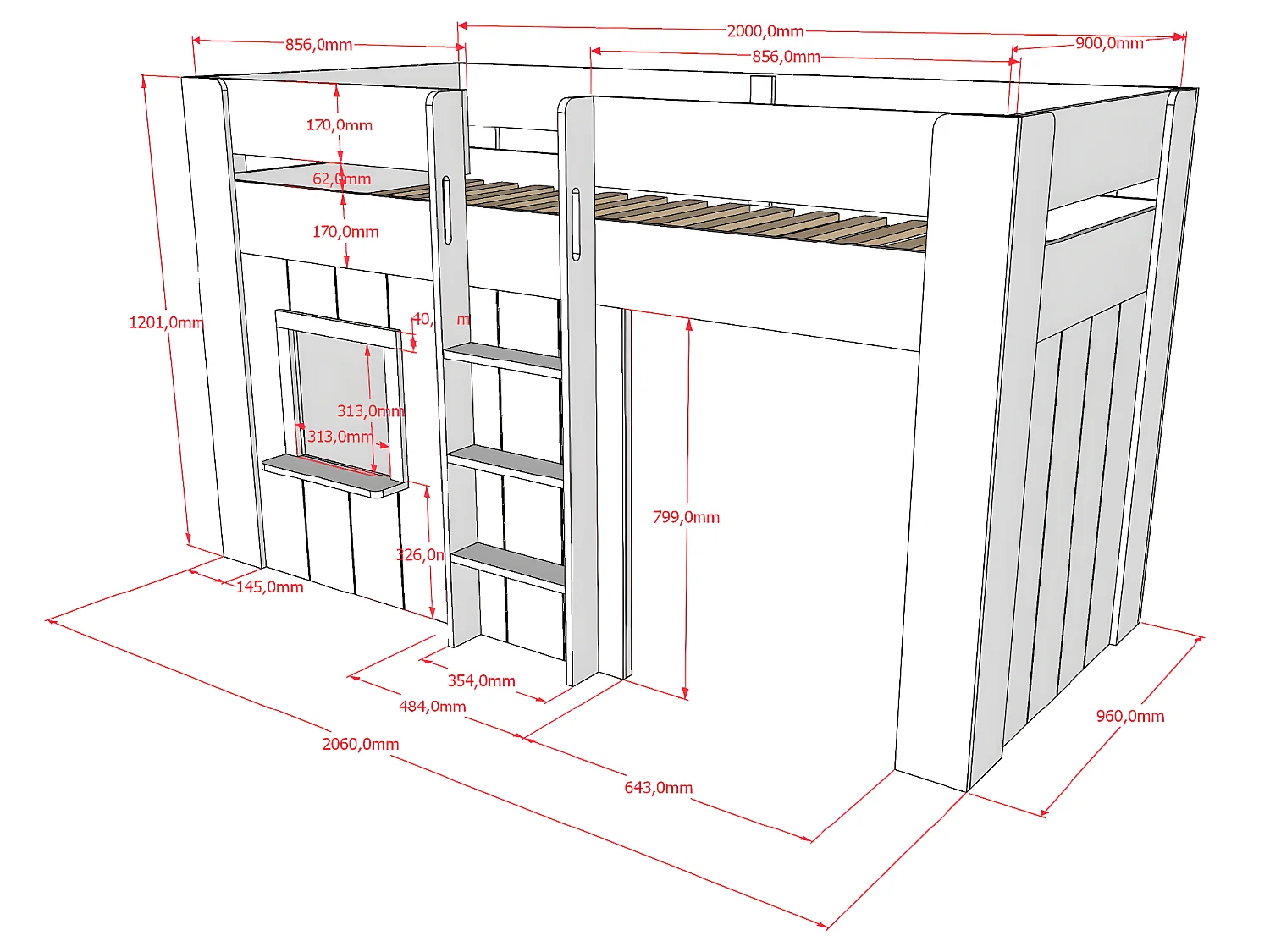 Lit Cabane Enfant "Reno" 90x200cm Blanc