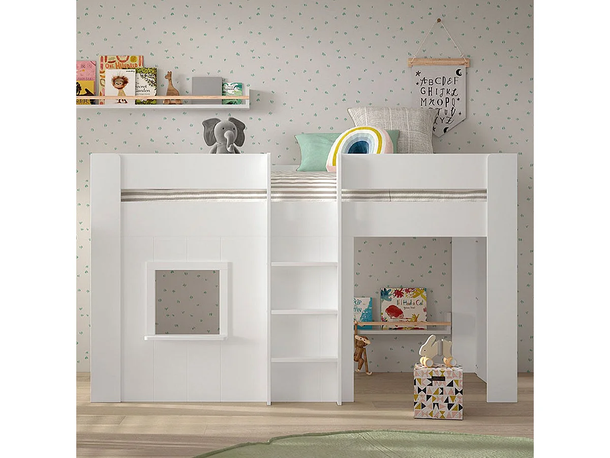 Lit Cabane Enfant "Reno" 90x200cm Blanc