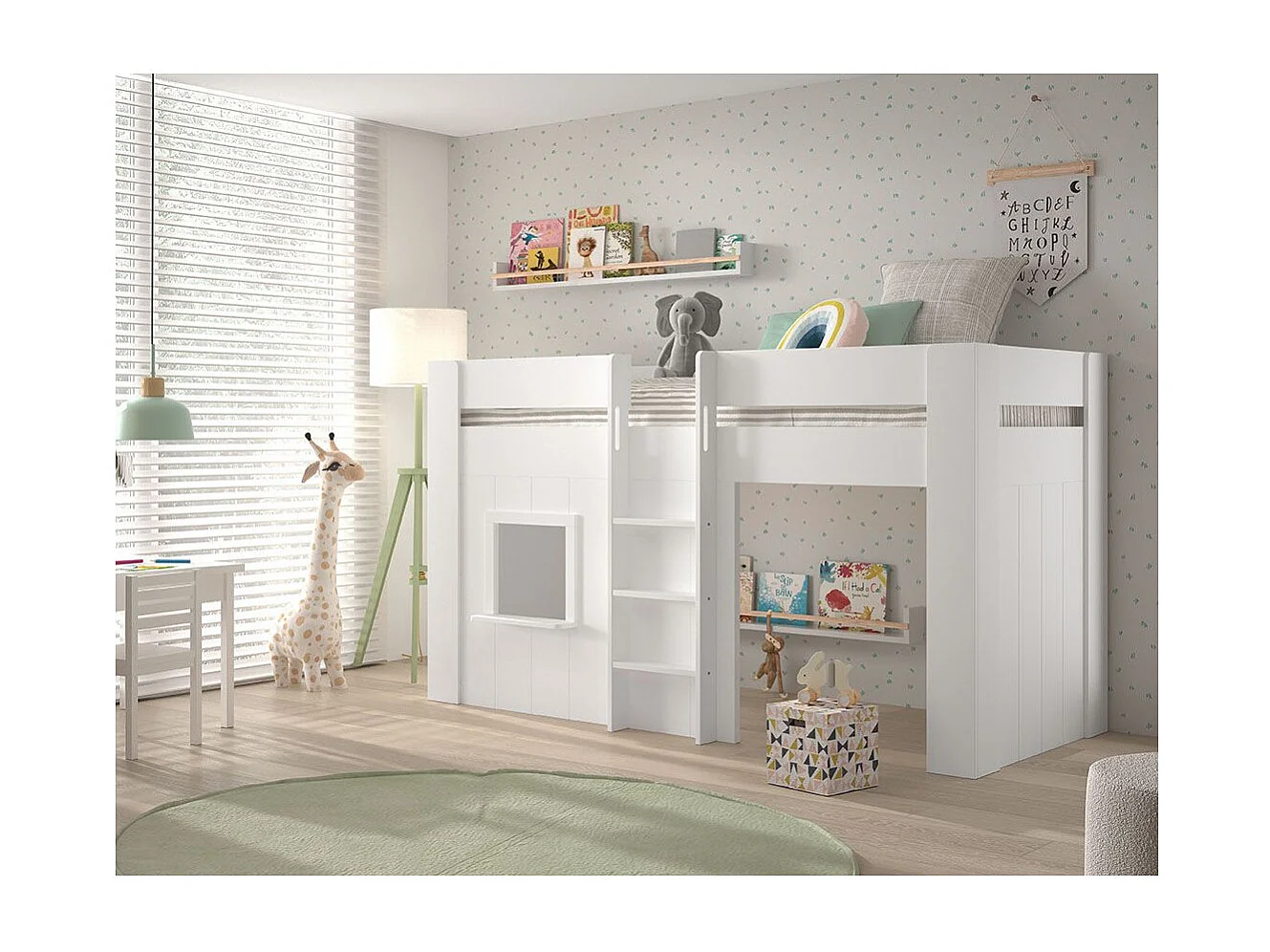 Lit Cabane Enfant "Reno" 90x200cm Blanc