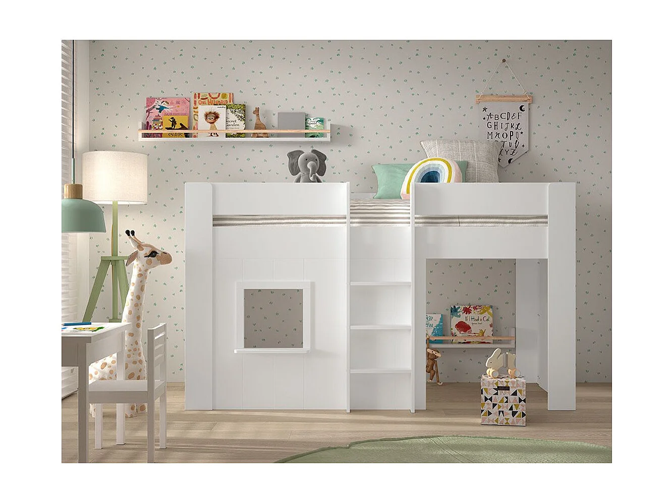 Lit Cabane Enfant "Reno" 90x200cm Blanc