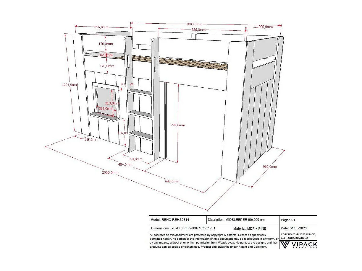 Lit Cabane Enfant "Reno" 90x200cm Blanc