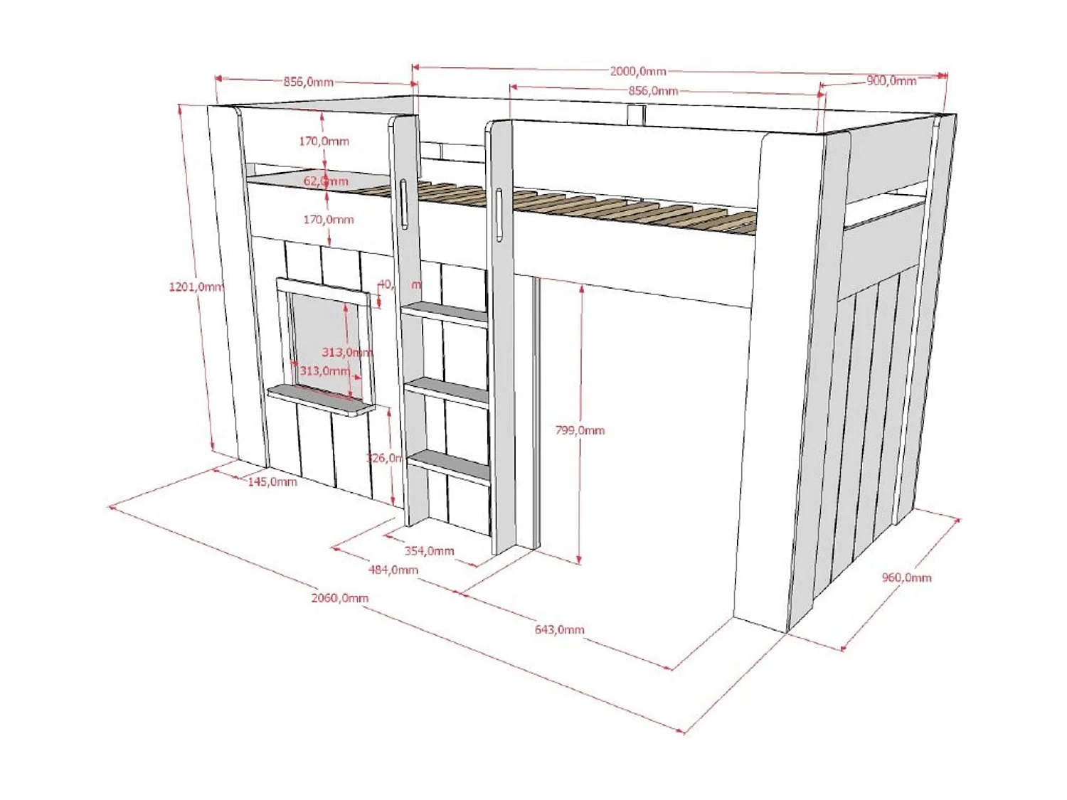 Lit Cabane Enfant "Reno" 90x200cm Blanc