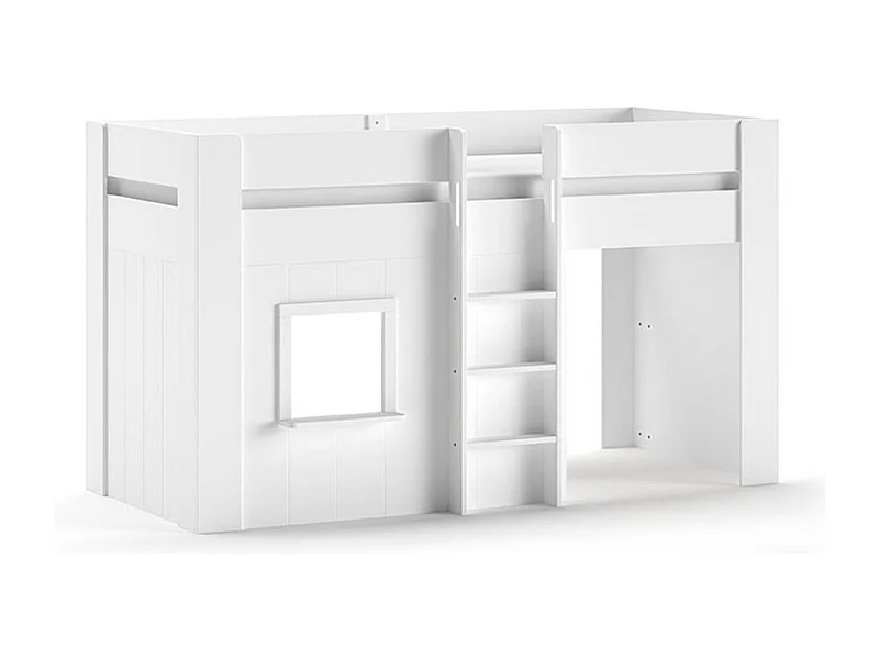 Lit Cabane Enfant "Reno" 90x200cm Blanc