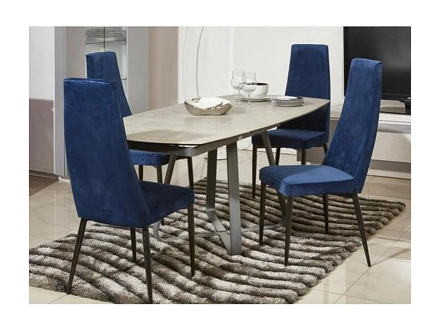 Blauw fluwelen stoel en zwarte poten Presta - Set van 4