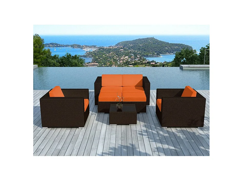 Salon de Jardin en Résine Tressé "Portofino" 82cm Orange & Marron