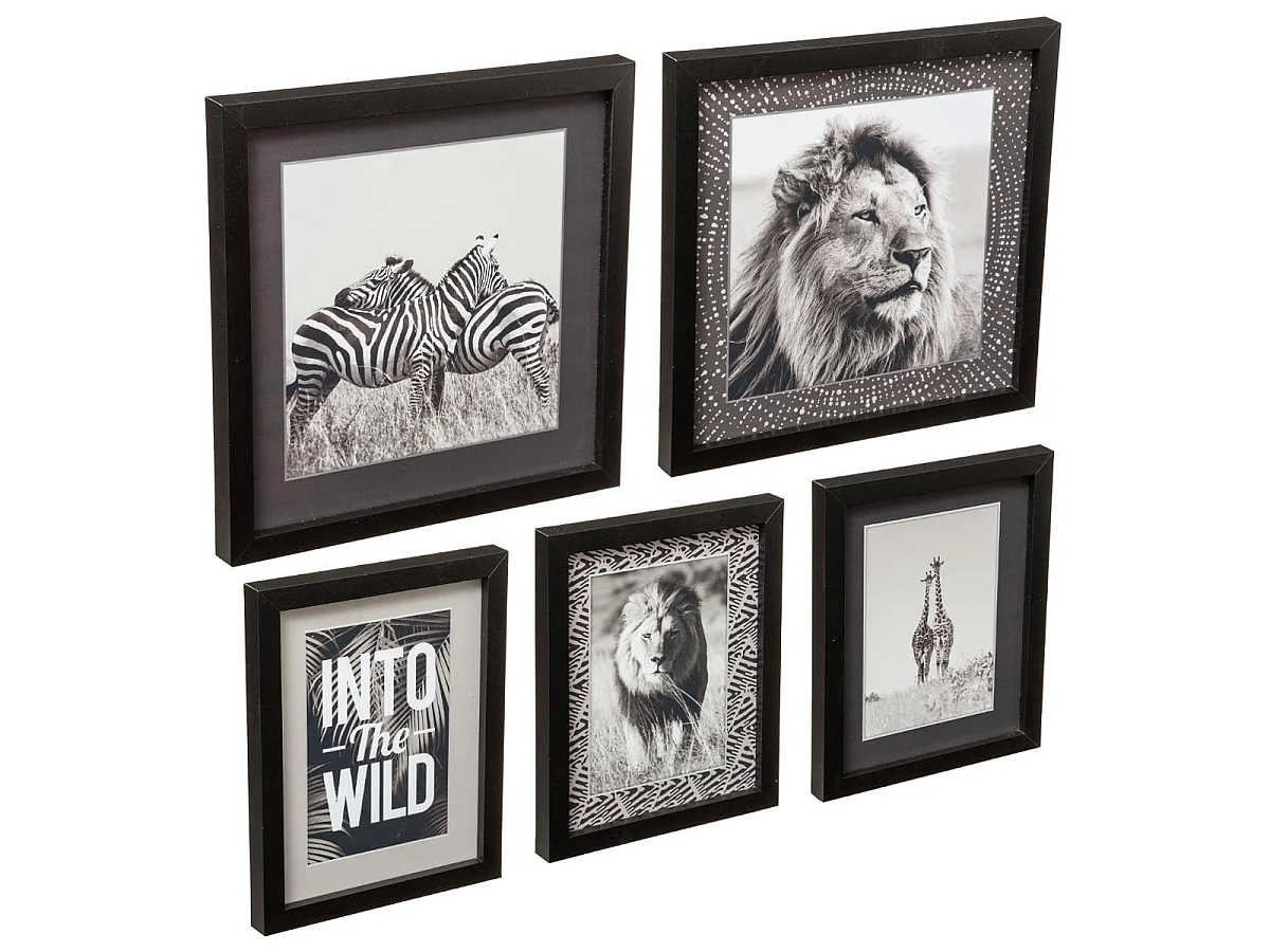 Lot de 5 Cadres Déco "Savane" 25cm Noir