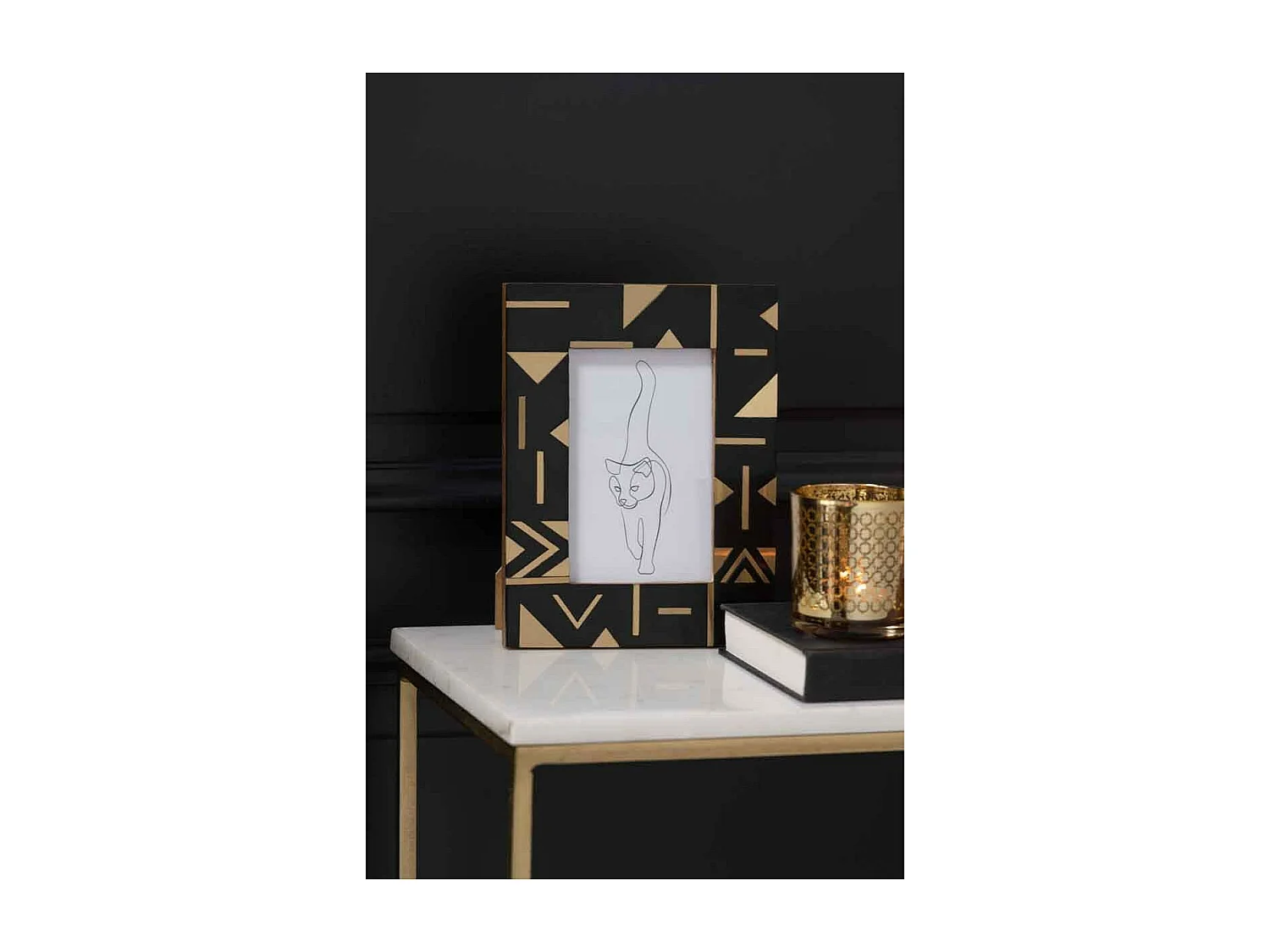 Cadre Photo Déco "Géométrique" 10x15cm Noir & Or