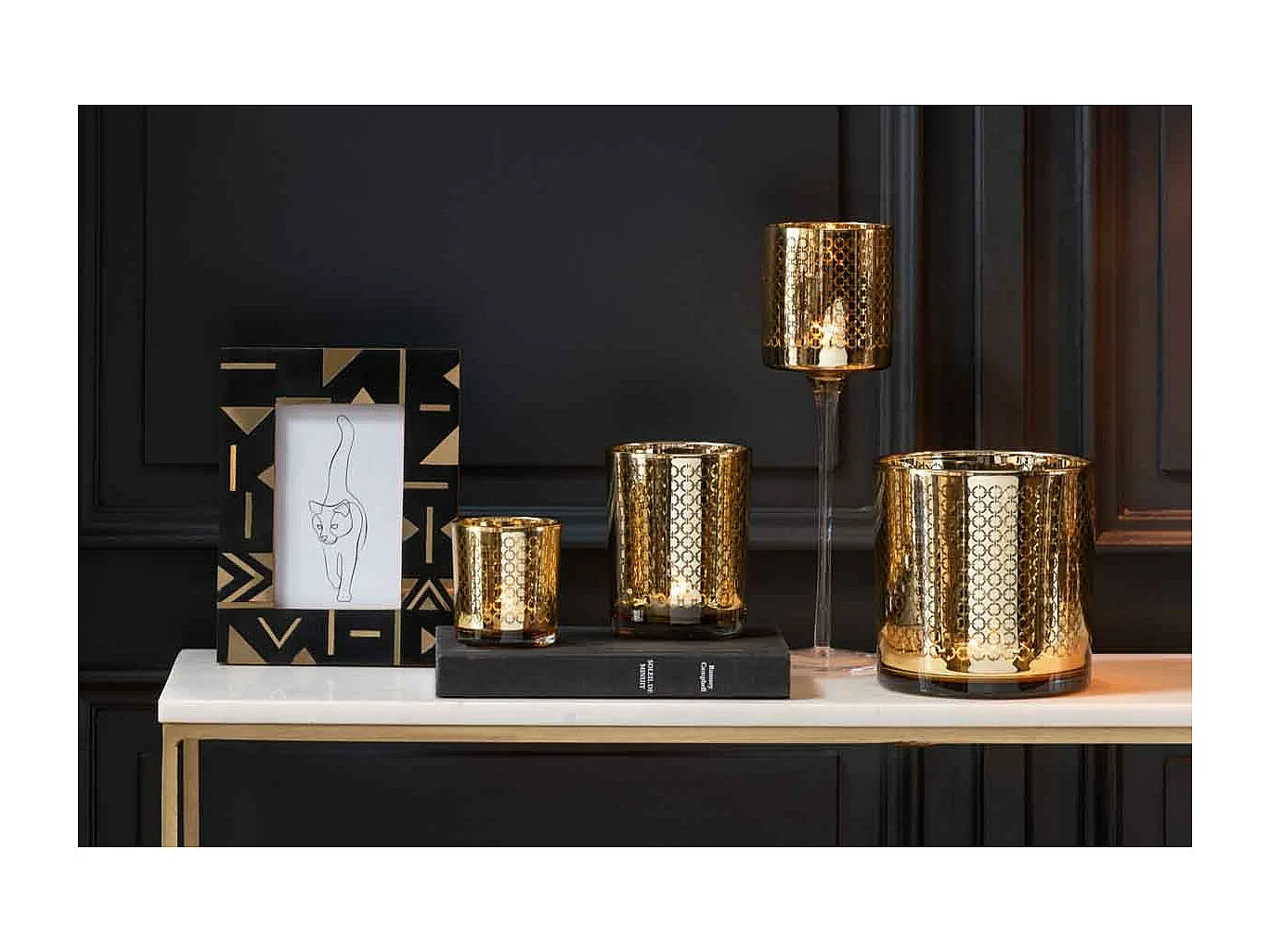 Cadre Photo Déco "Géométrique" 10x15cm Noir & Or