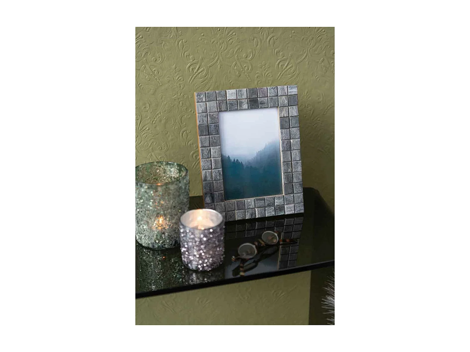 Cadre Photo Déco "Motif Carré" 10x15cm Gris