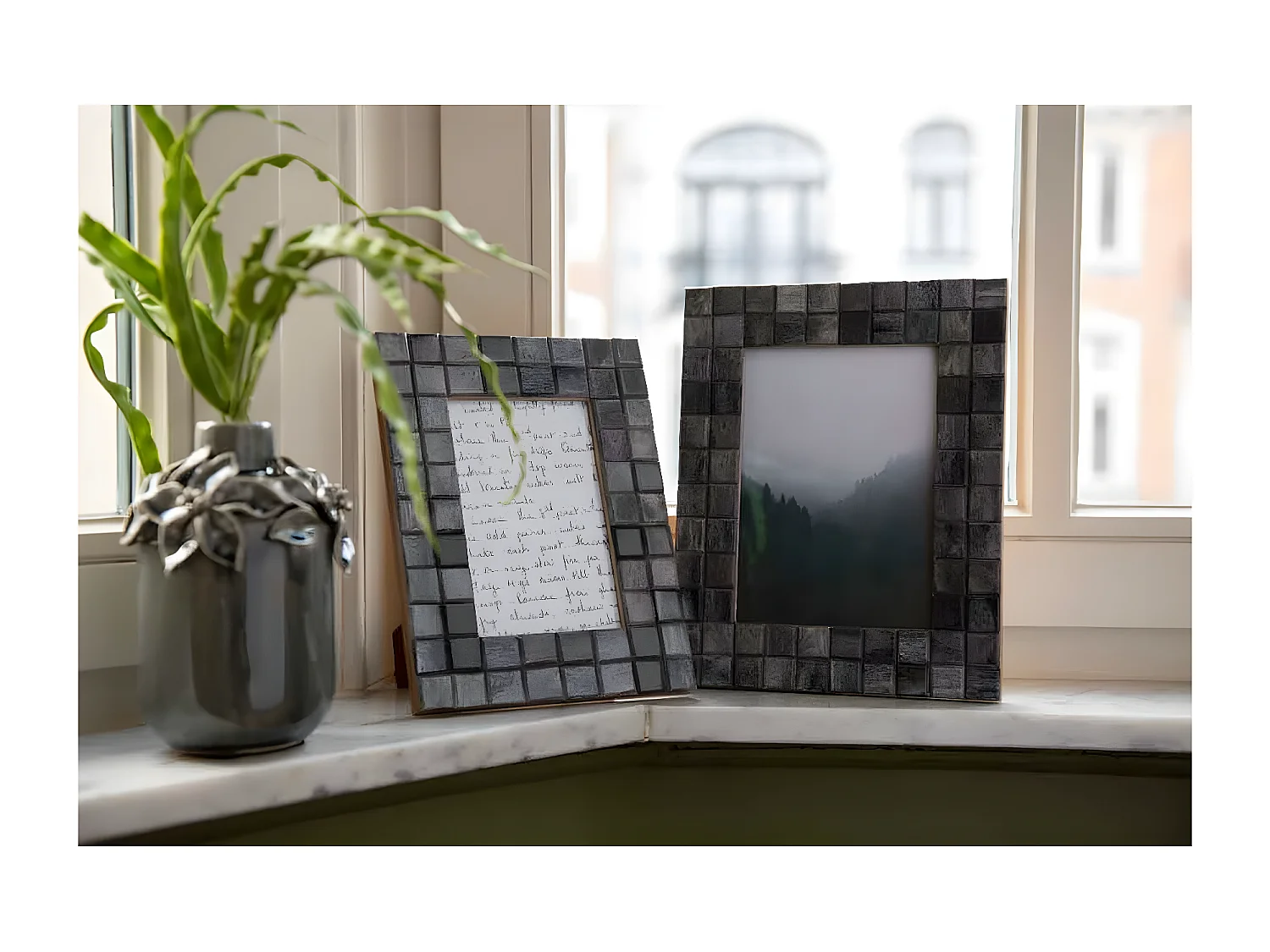 Cadre Photo Déco "Motif Carré" 10x15cm Gris