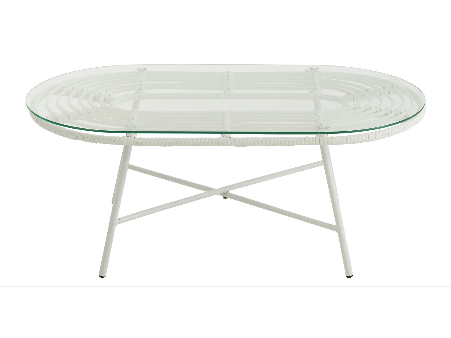 Mesa de jardín ovalada Hiro de metal blanco y cristal L 90 cm