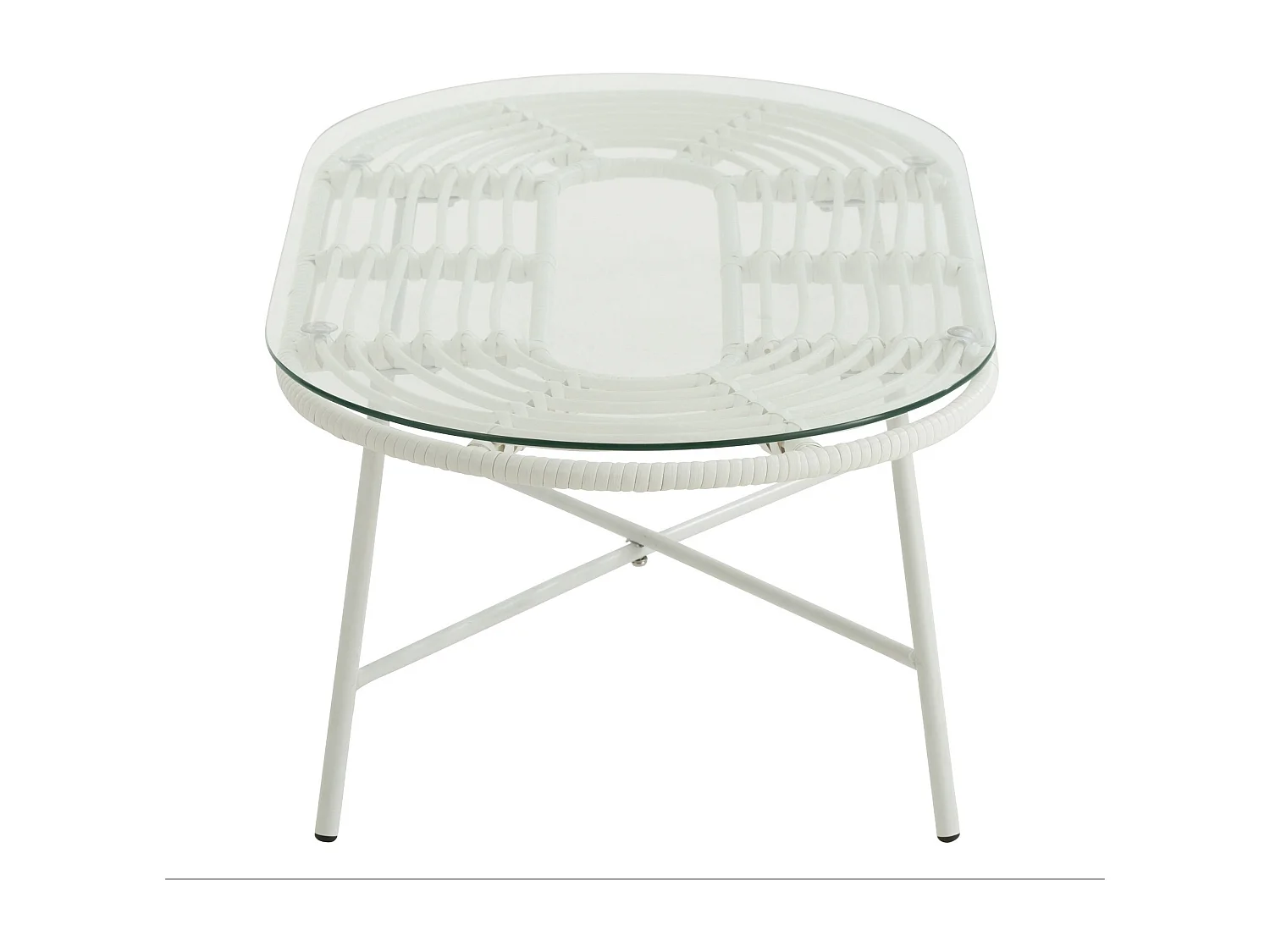 Mesa de jardín ovalada Hiro de metal blanco y cristal L 90 cm