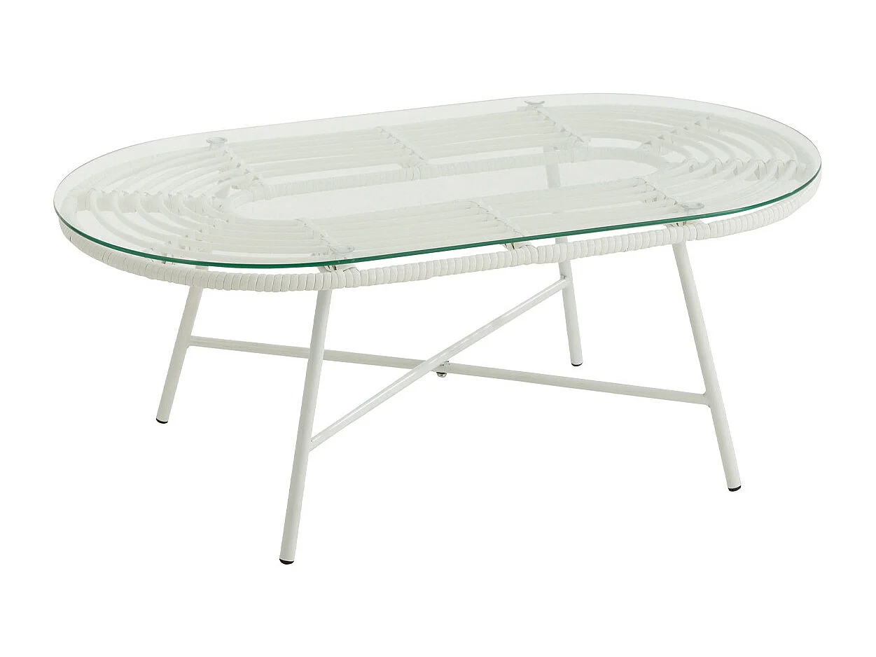 Hiro ovale tuintafel van metaal en wit glas L 90 cm