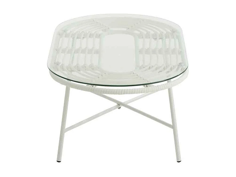 Hiro ovale tuintafel van metaal en wit glas L 90 cm