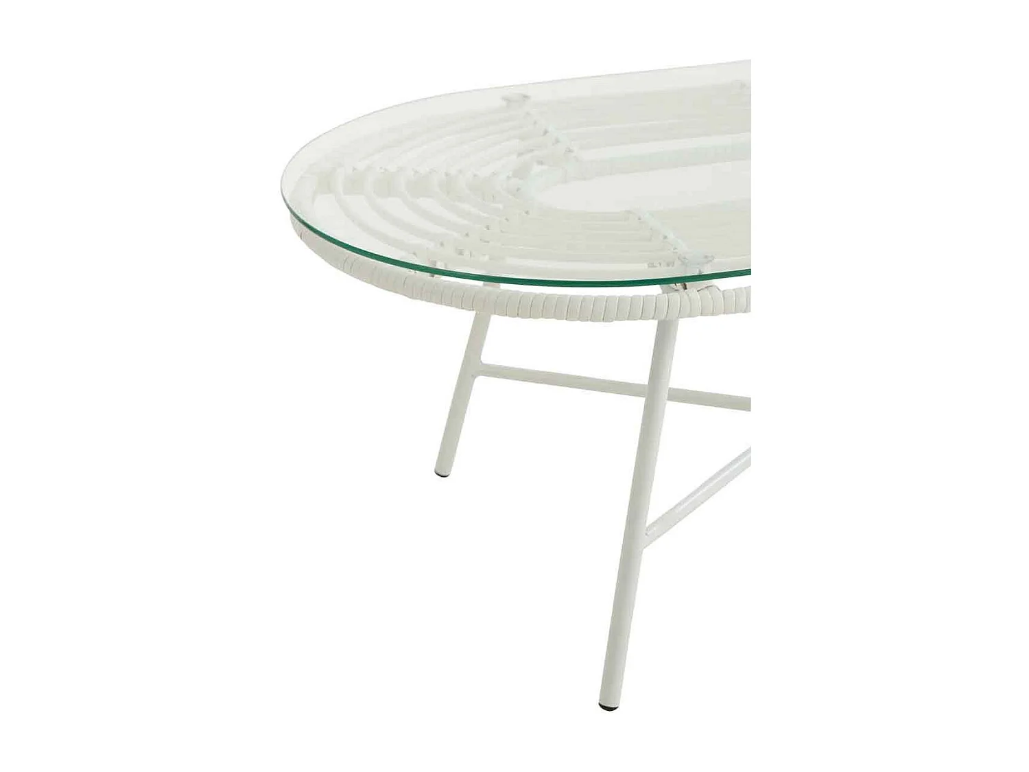 Hiro ovale tuintafel van metaal en wit glas L 90 cm