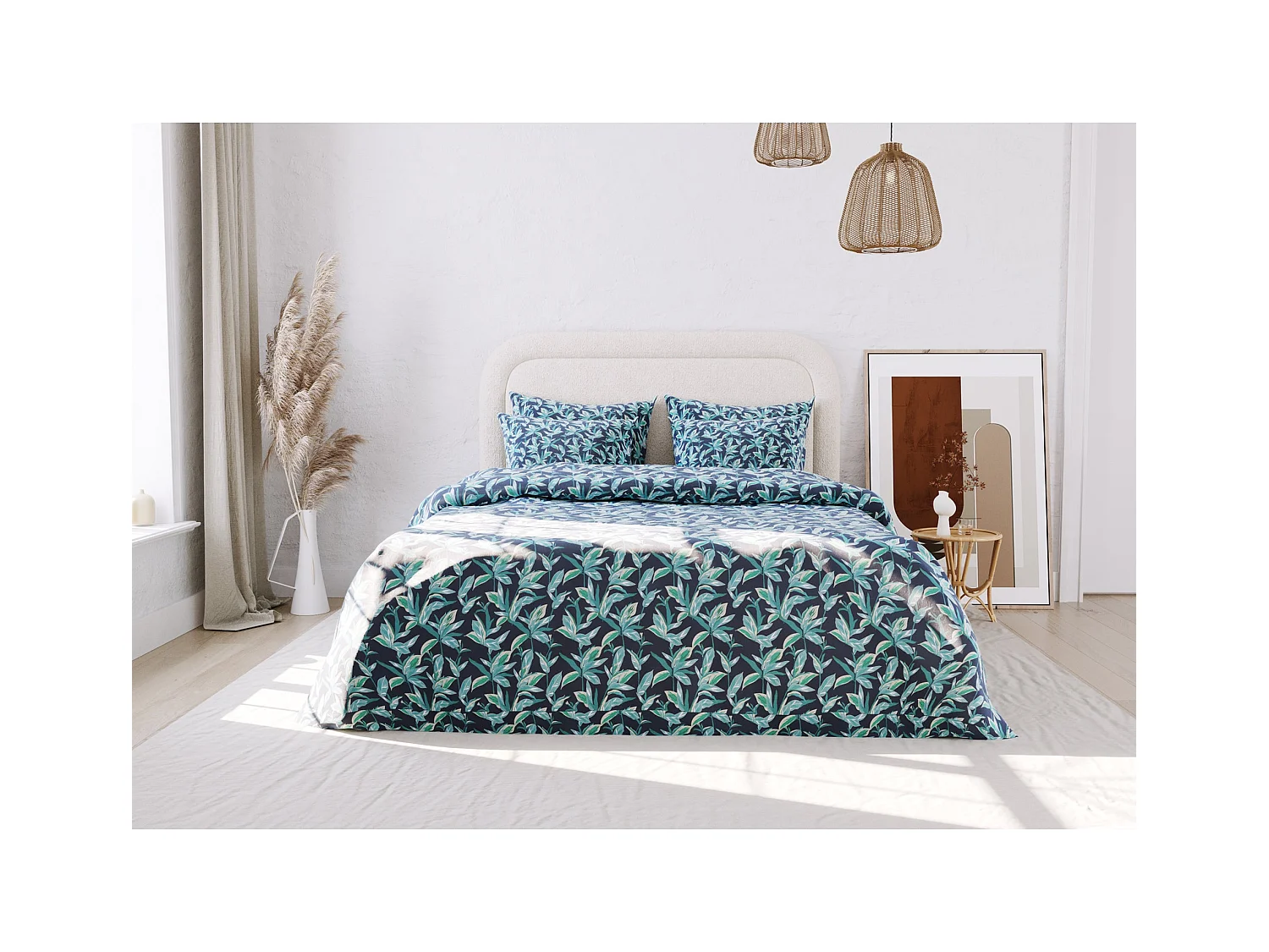 Ensemble housse de couette 260x240cm 2 taies d'oreiller 63x63cm