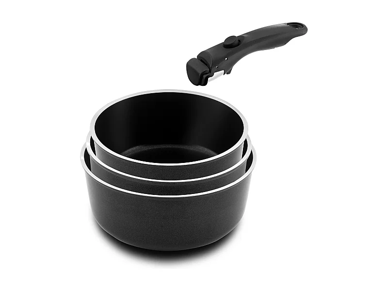 Arom - Série 3 casseroles 16, 18 et 20 cm avec poignée amovible
