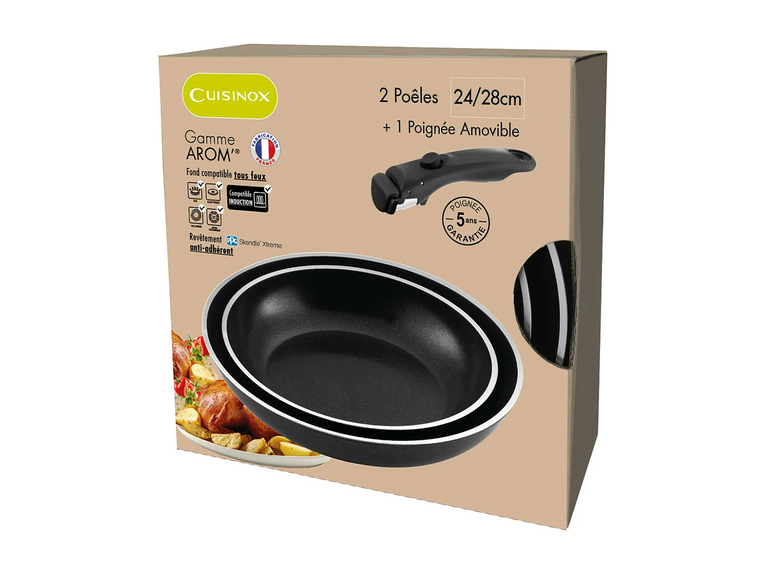 Arom - Série 2 poêles 22 et 26 cm avec poignée amovible