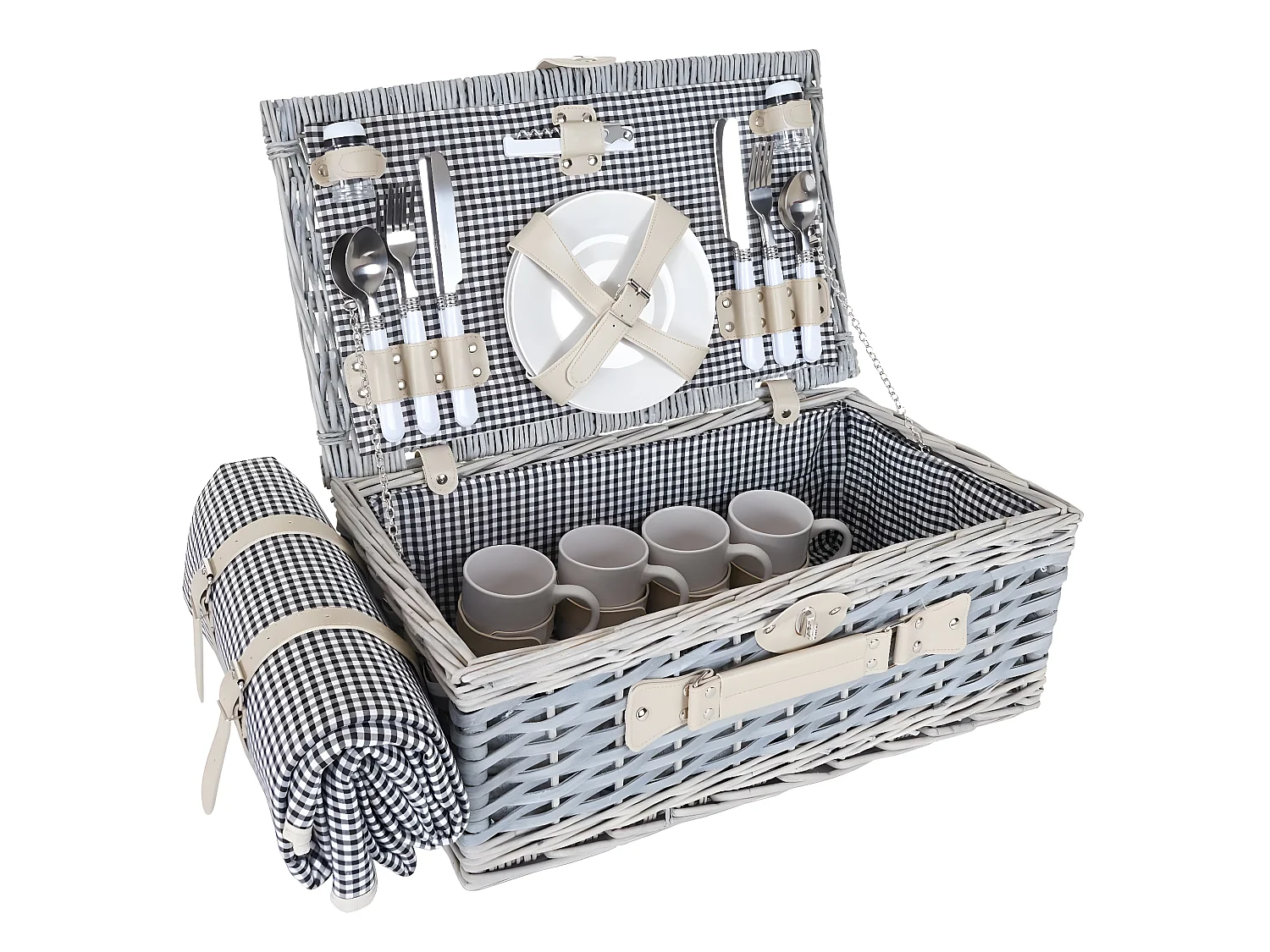 Panier pique-nique noir et verre blanche DIV04016